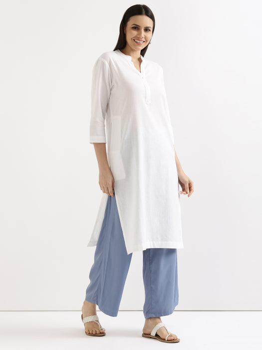 Women White & Hot Pink Long Kurta