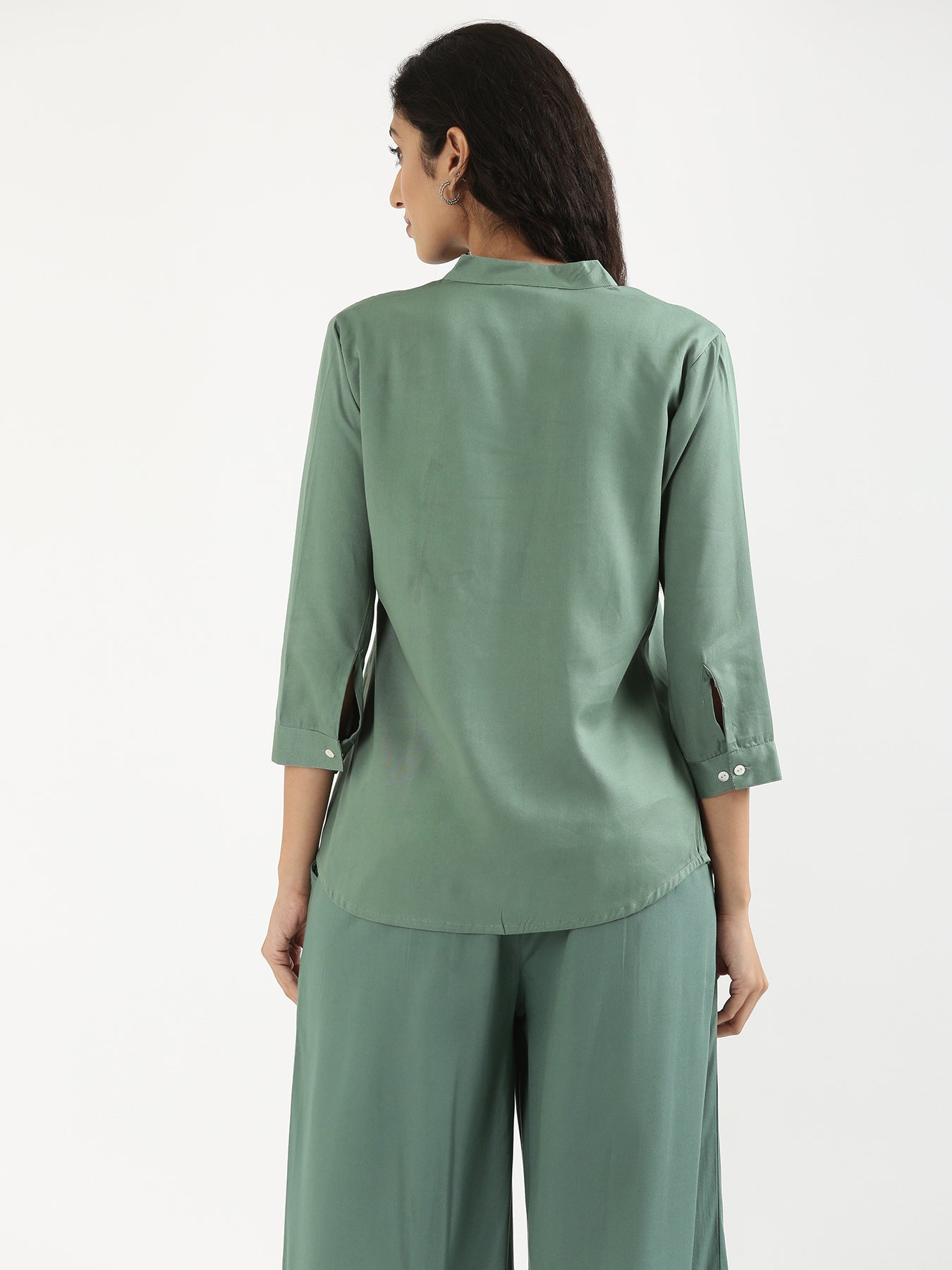 Women Jade Viscose Pleated Top