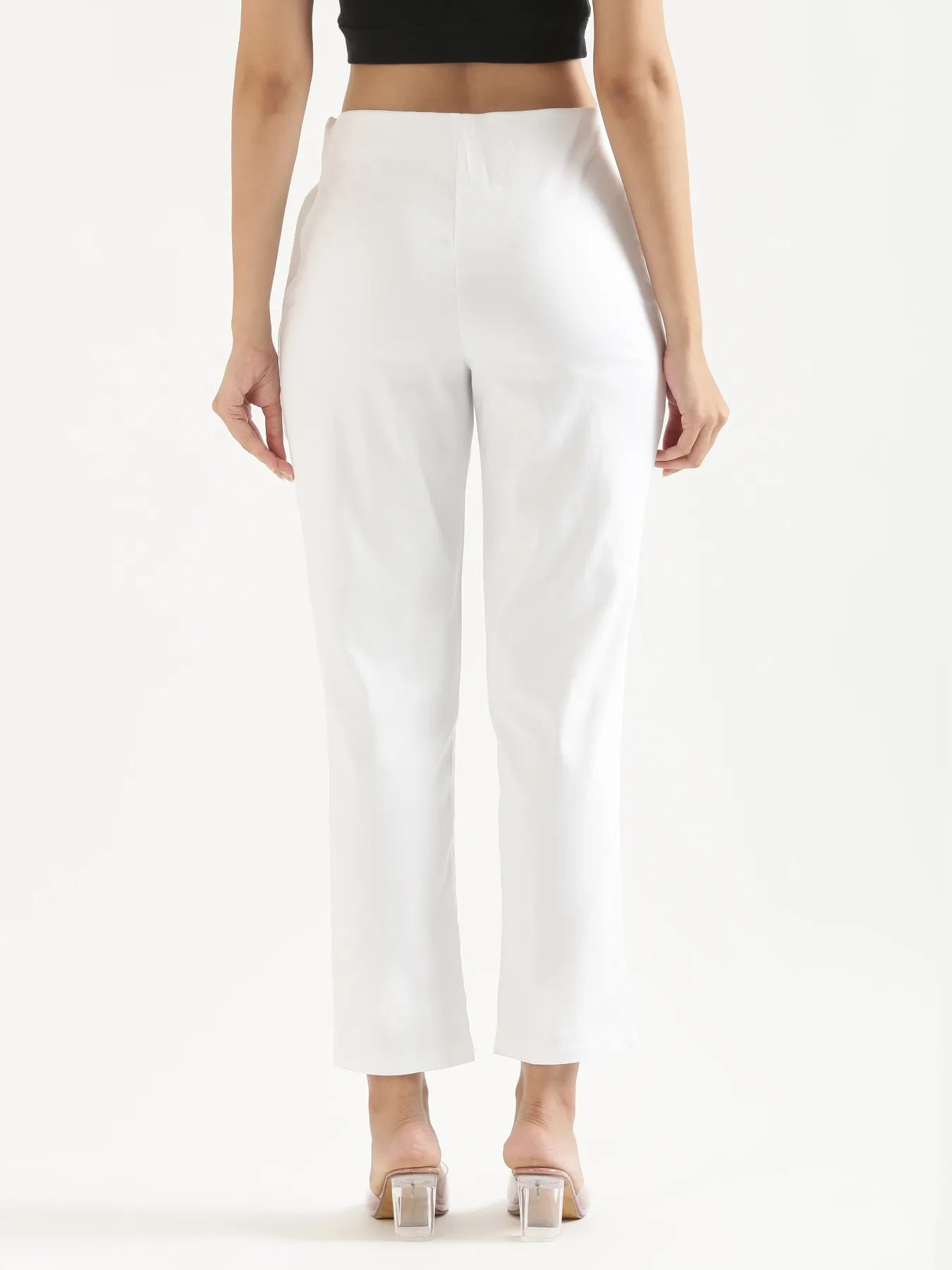 Women White Straight Fit Formal Pants
