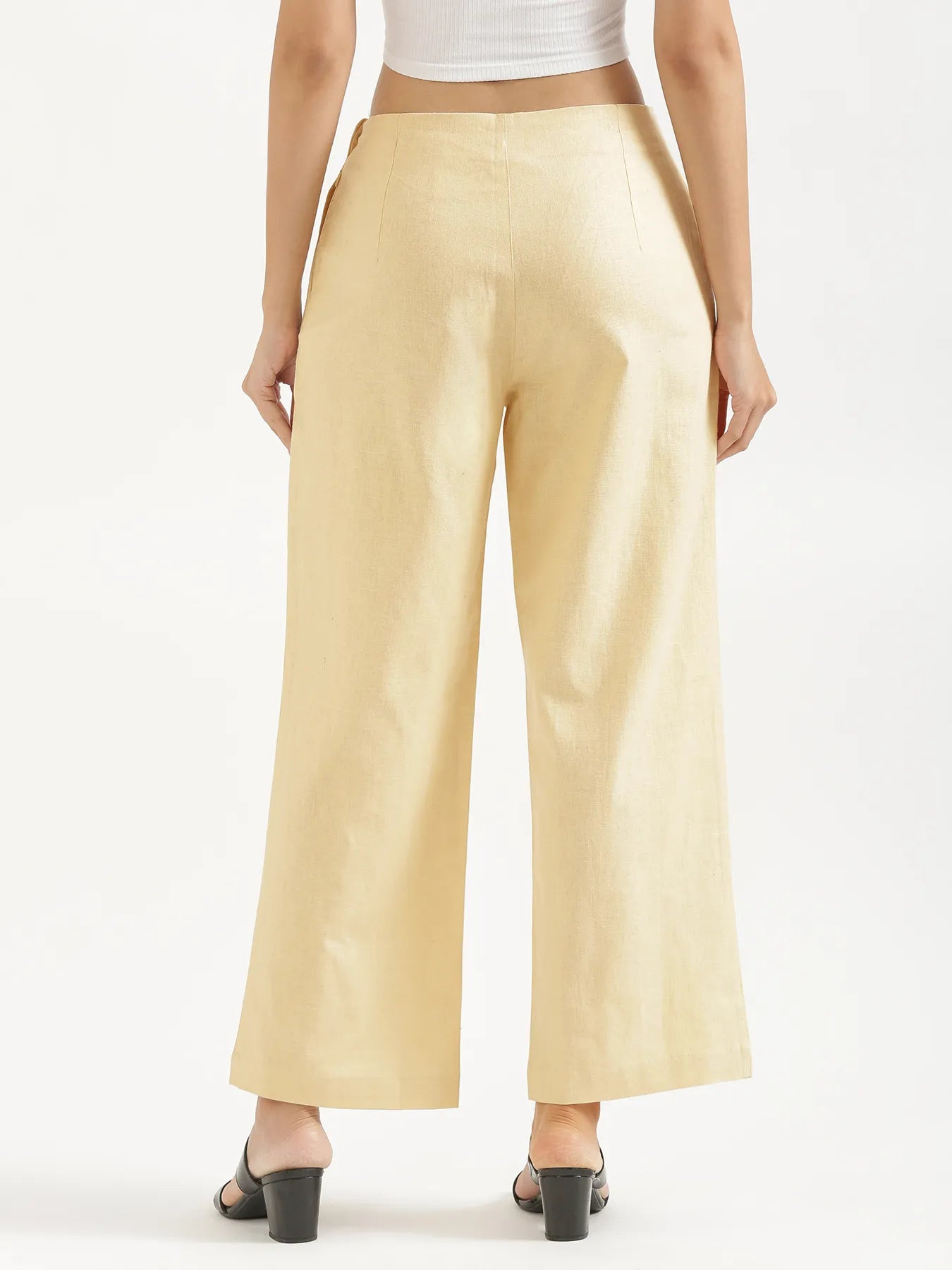 Women Beige Linen Blend Wide Leg Pant