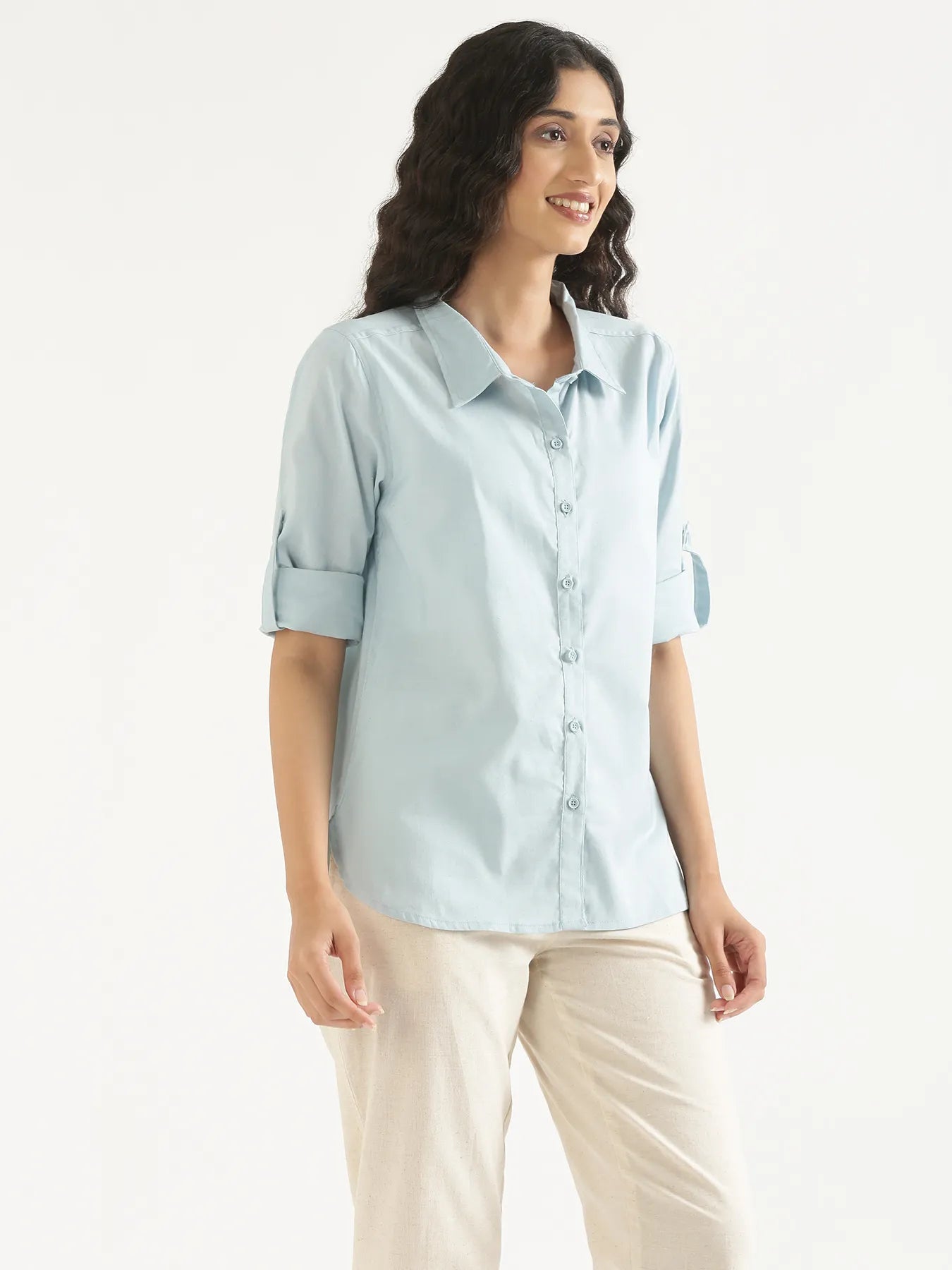 Women Sky Blue Airy-Linen Shirt