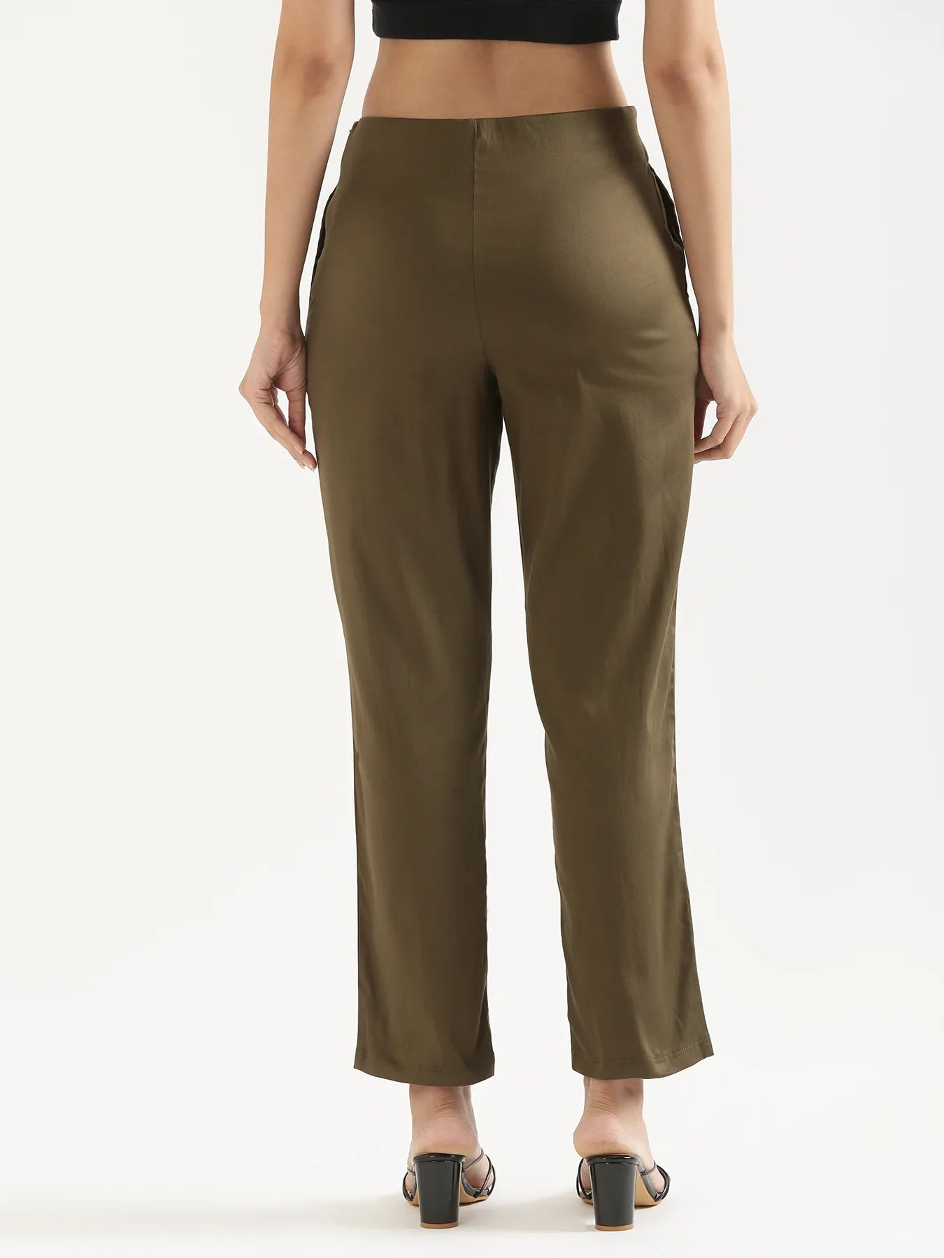 Women Olive Green Straight Fit Formal Pants