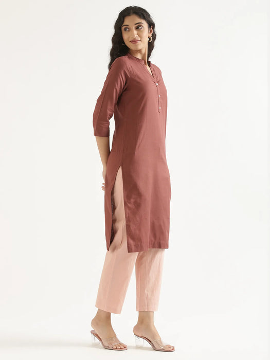 Women Rose Taupe Airy Linen Long Kurta