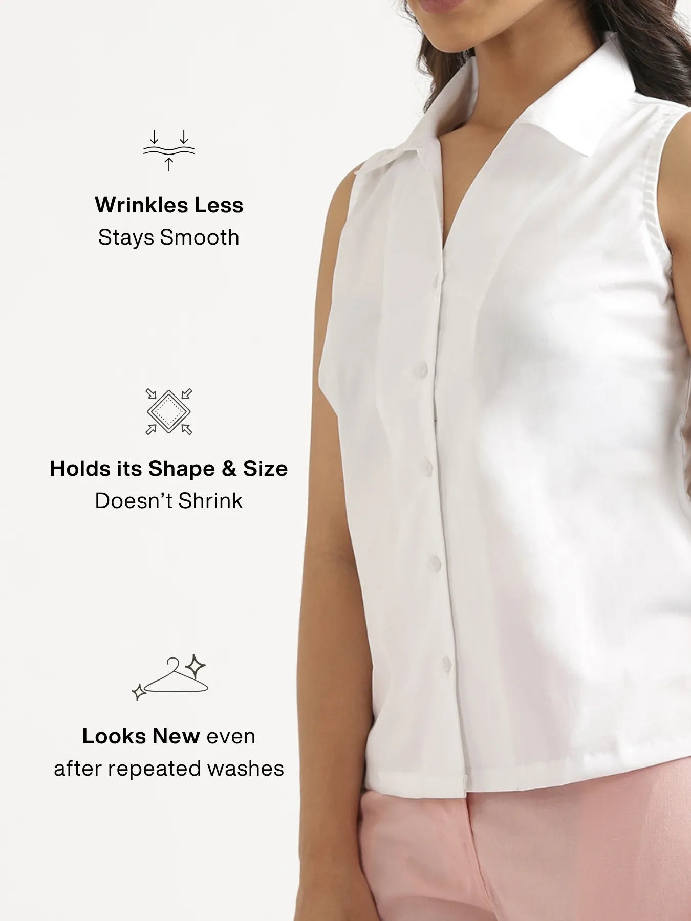 Women White Better Cotton Sleeveless Shirt