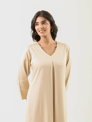 Women Beige Flowy Pleated Kurta