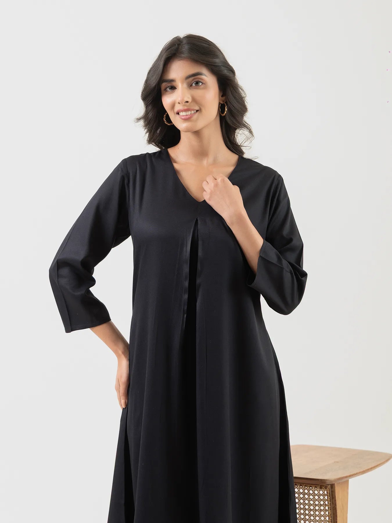 Women Black Flowy Pleated Kurta