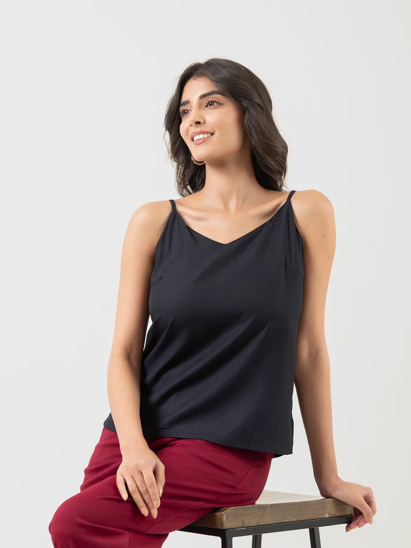Women Black Flowy Camisole Top