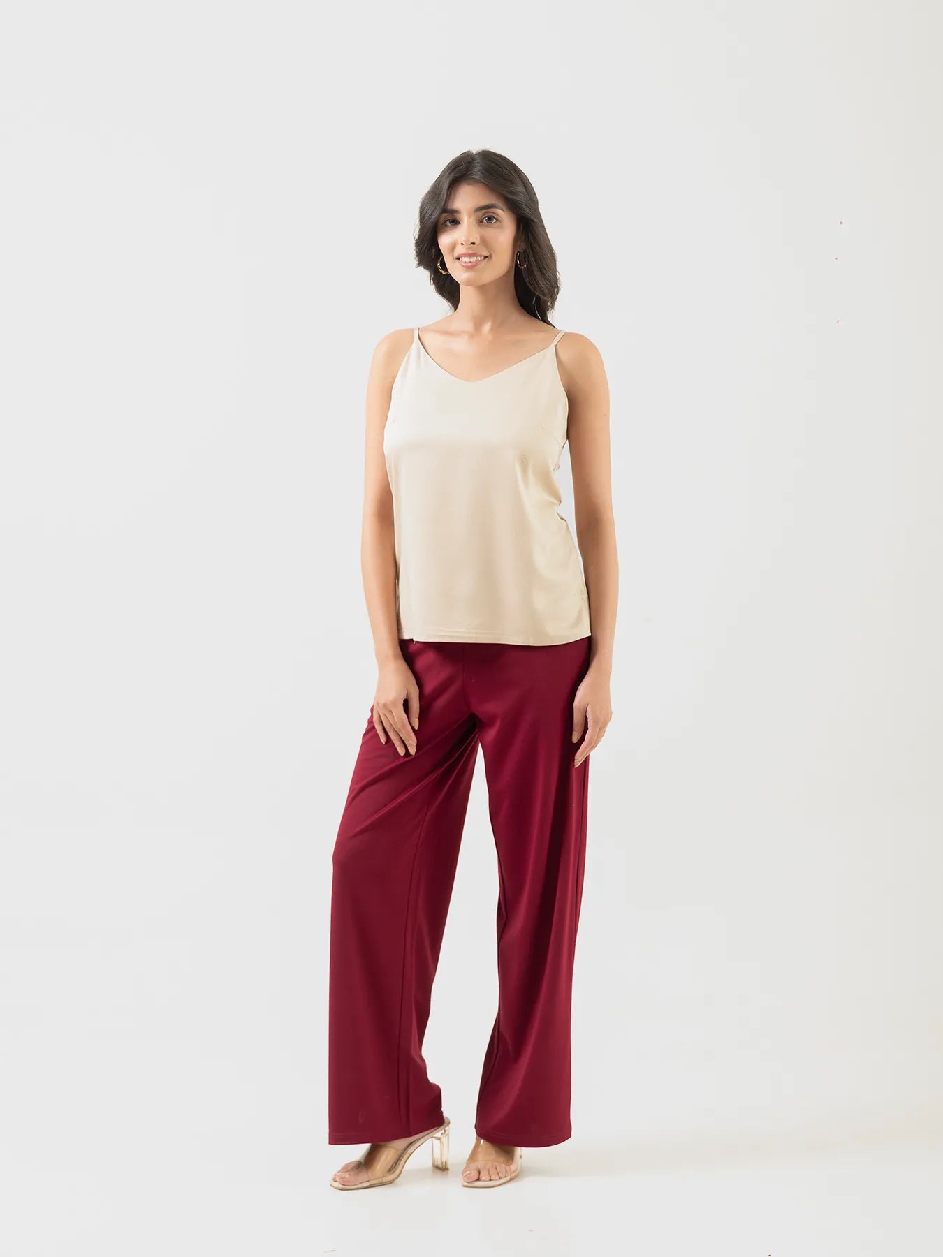 Women Beige Flowy Camisole Top