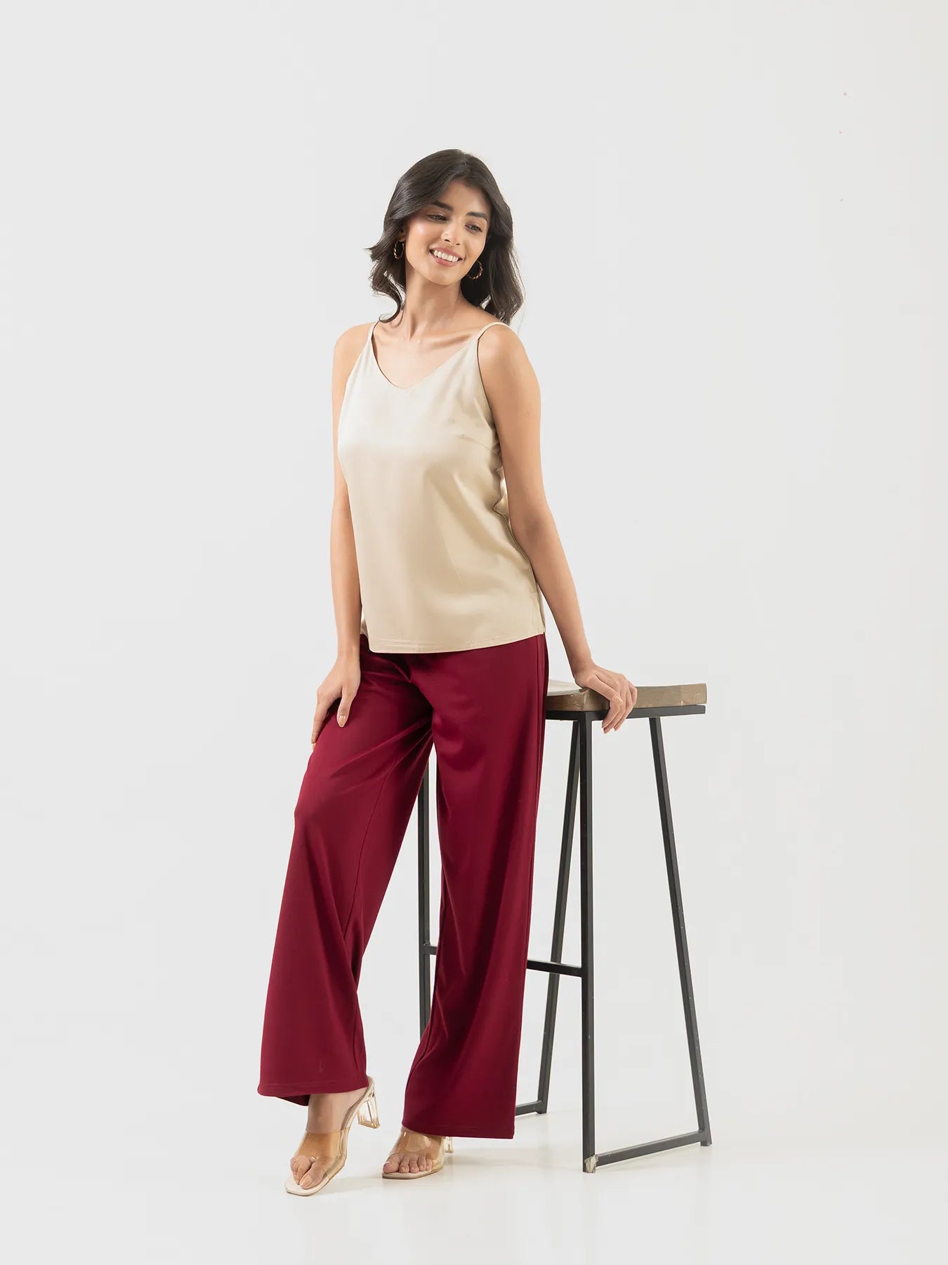 Women Beige Flowy Camisole Top