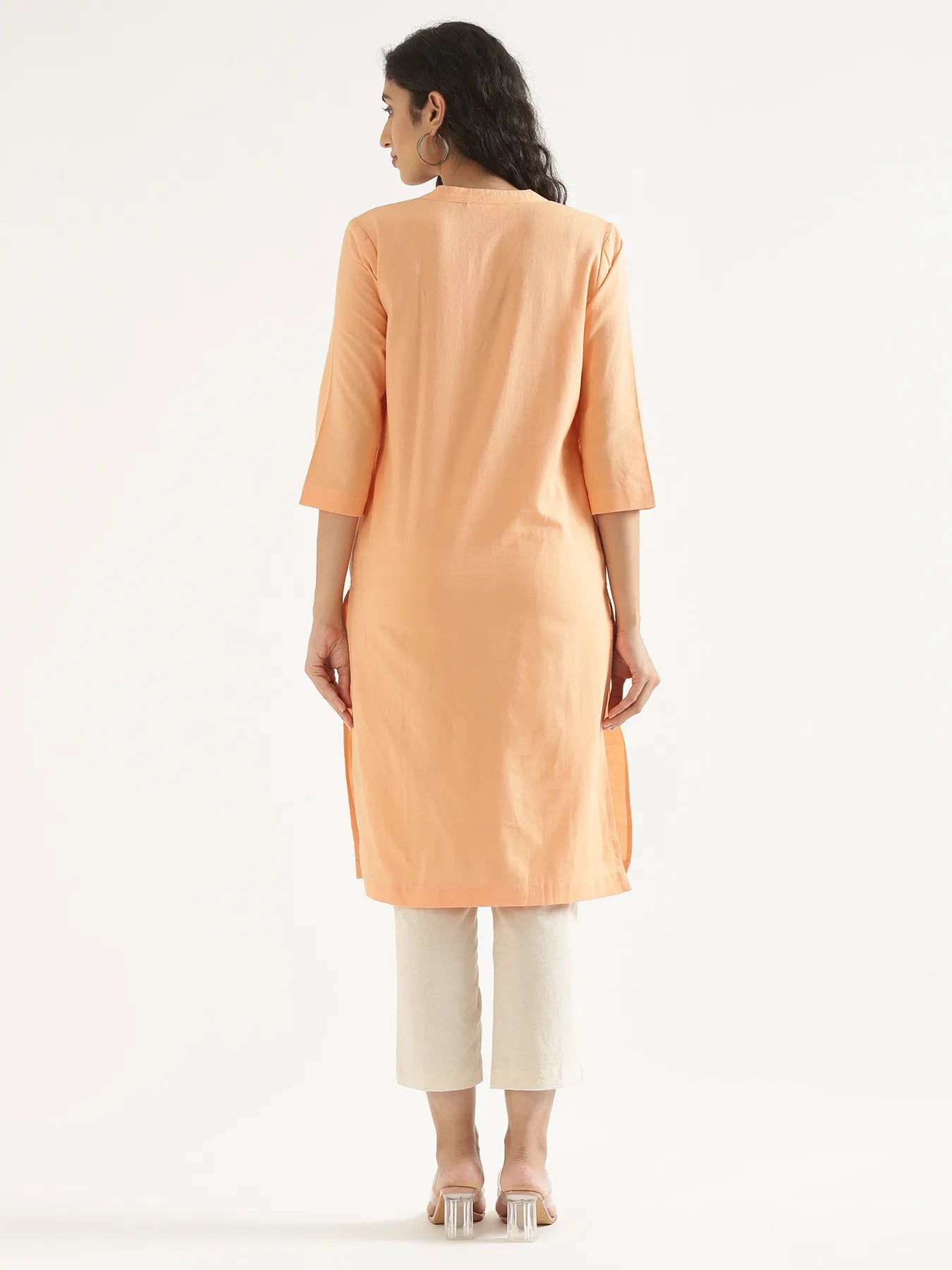 Women Peach Airy Linen Long Kurta