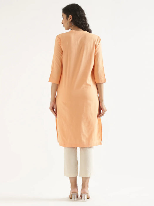 Women Peach Airy Linen Long Kurta