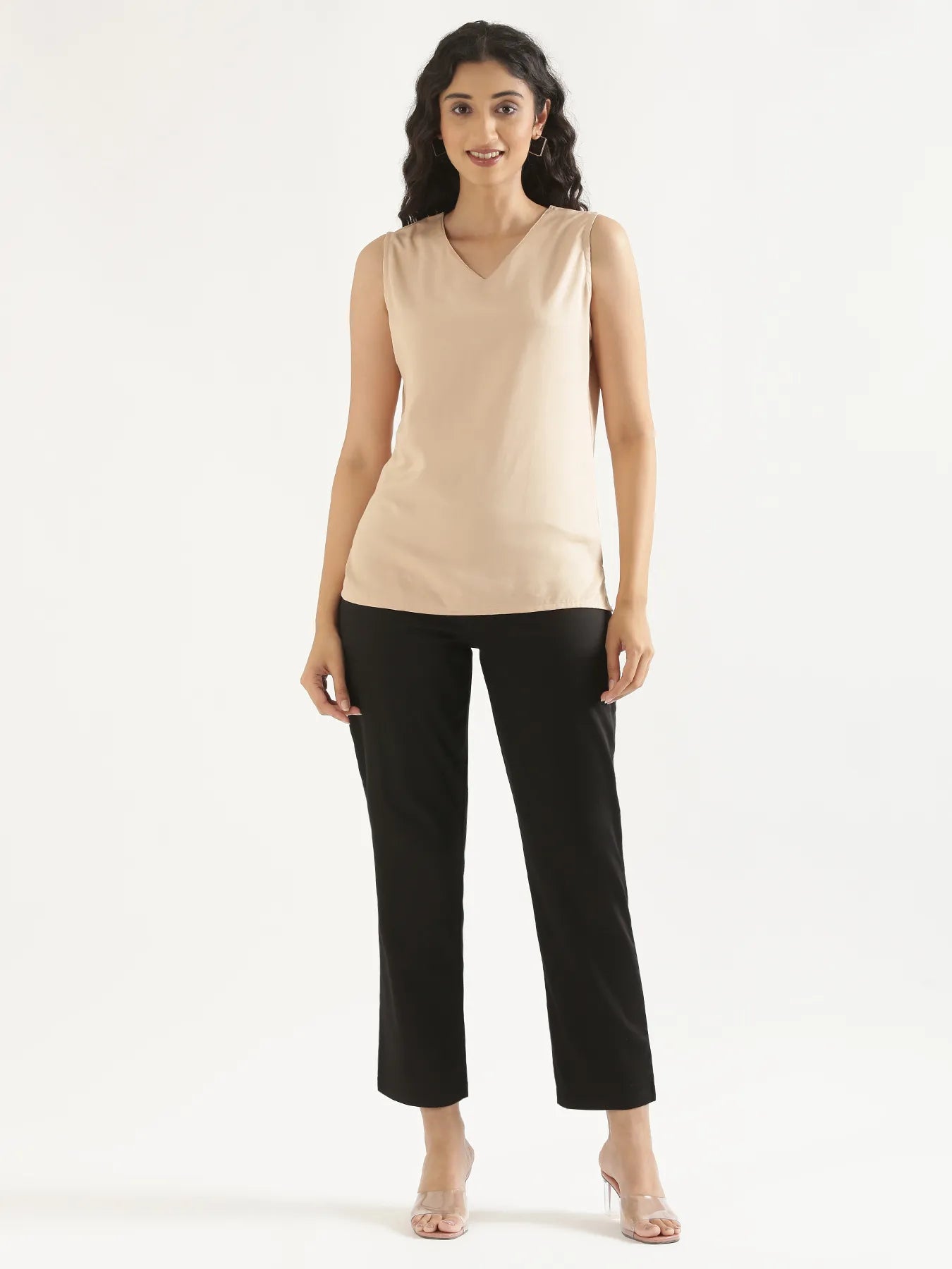 Women Plus Size Black Straight Fit Formal Pants