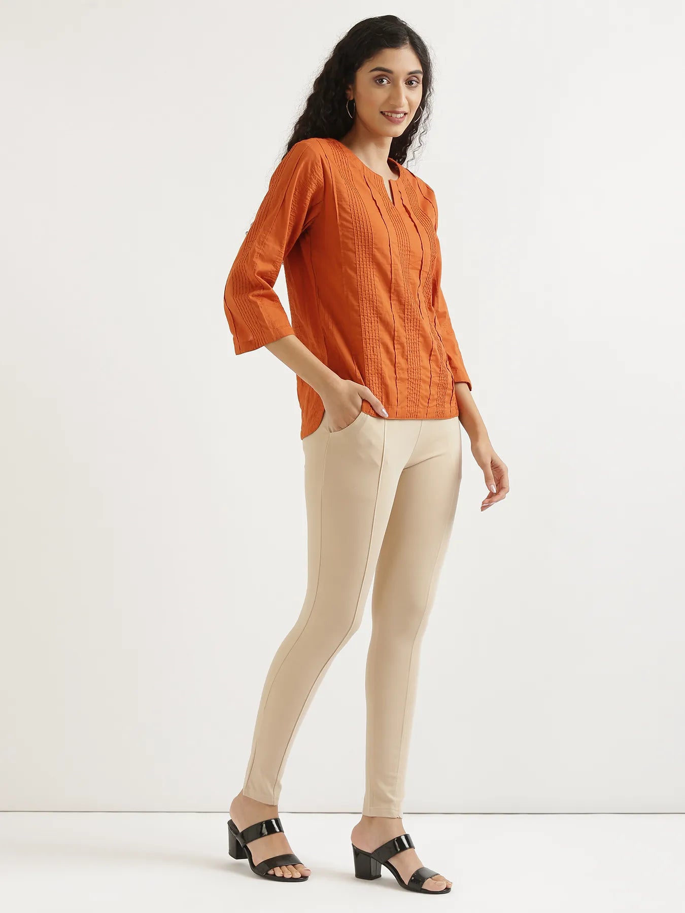 Women Beige 4-Way Stretchable Pants