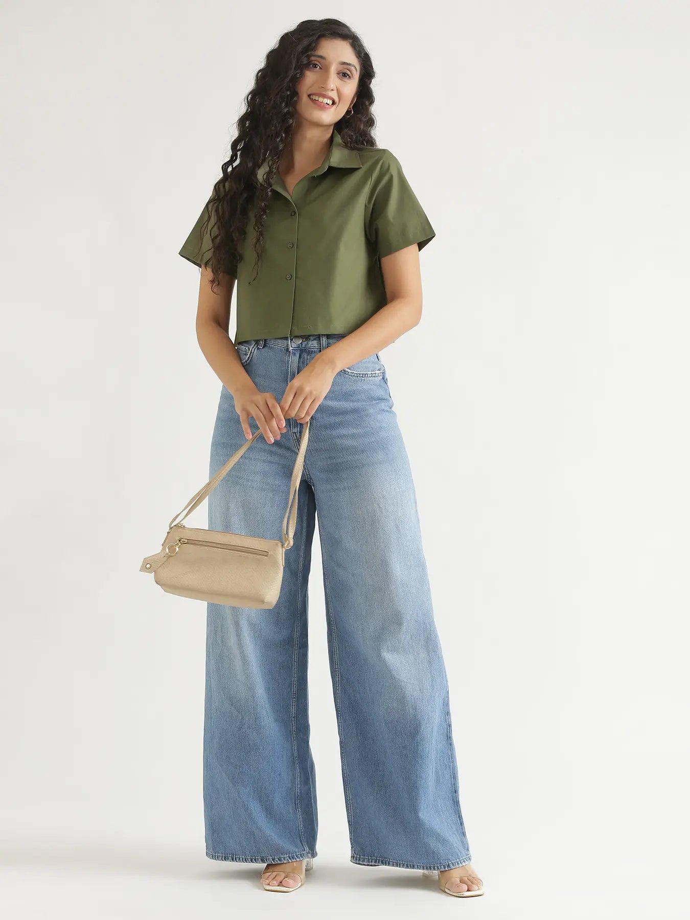 Women Forest Green Better Cotton Crop Shirt
