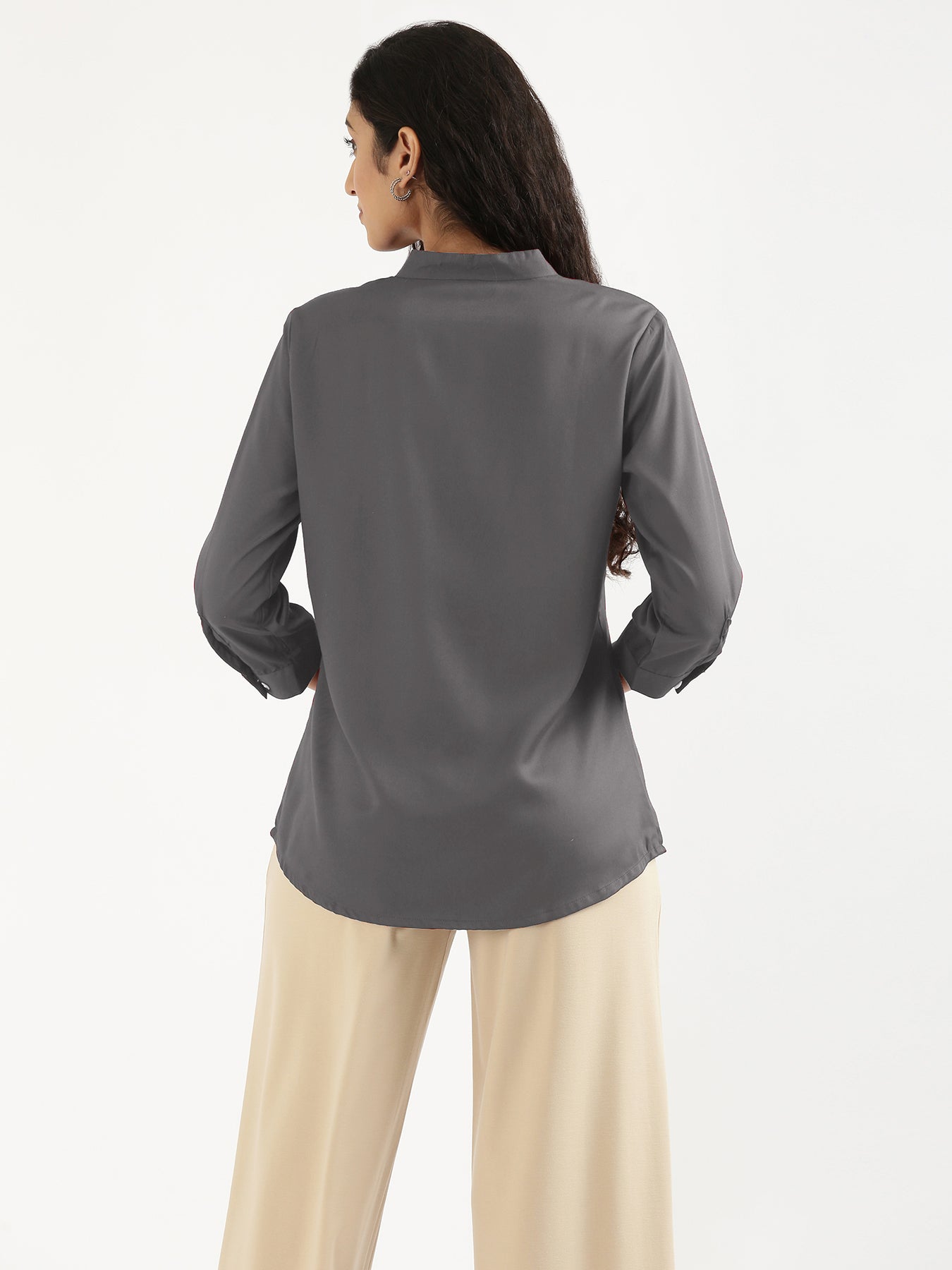 Women Grey Viscose Pleated Top
