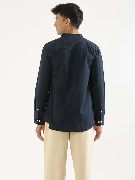 Men Navy Blue Airy Linen Short Kurta