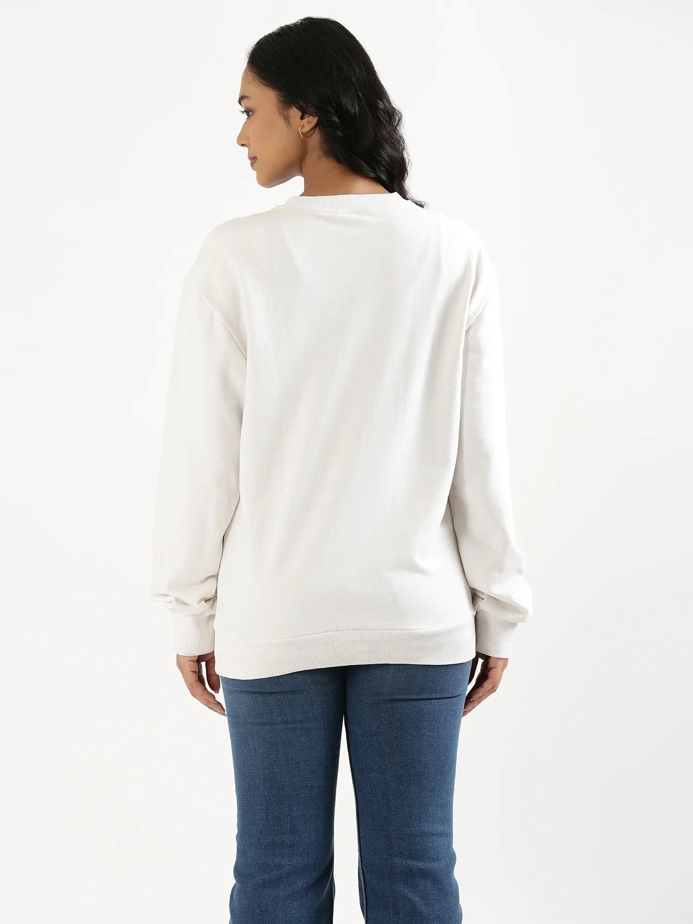 Unisex White Round Neck Sweatshirt