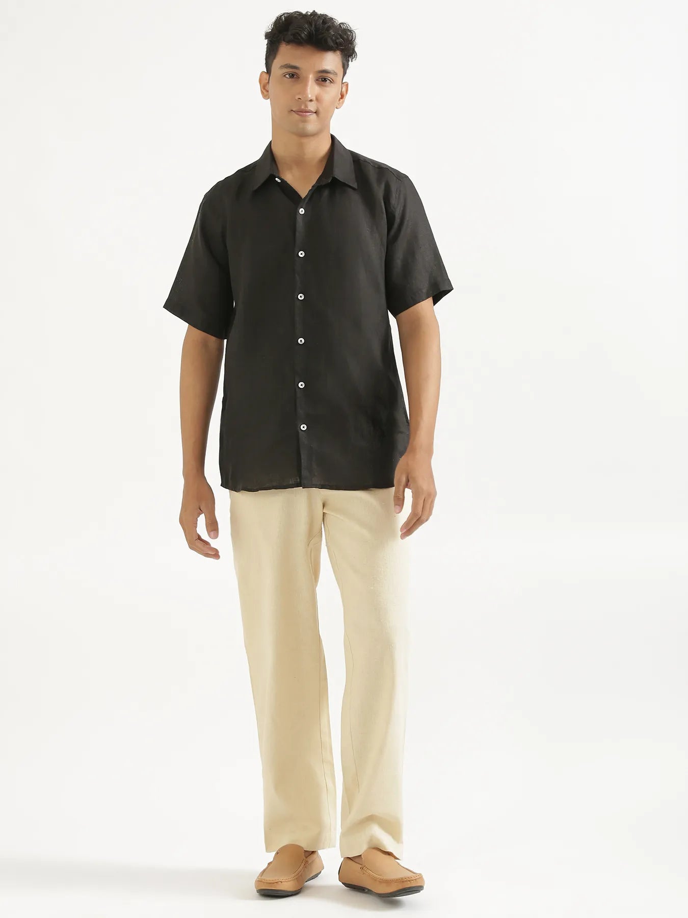 Men Beige Linen Blend Straight Pant