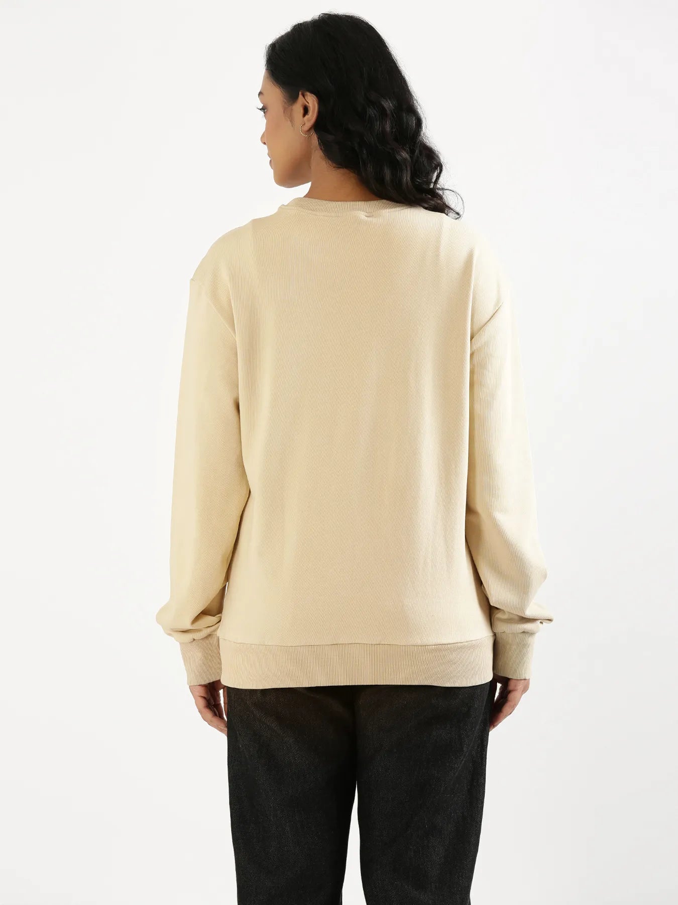 Unisex Beige Round Neck Sweatshirt