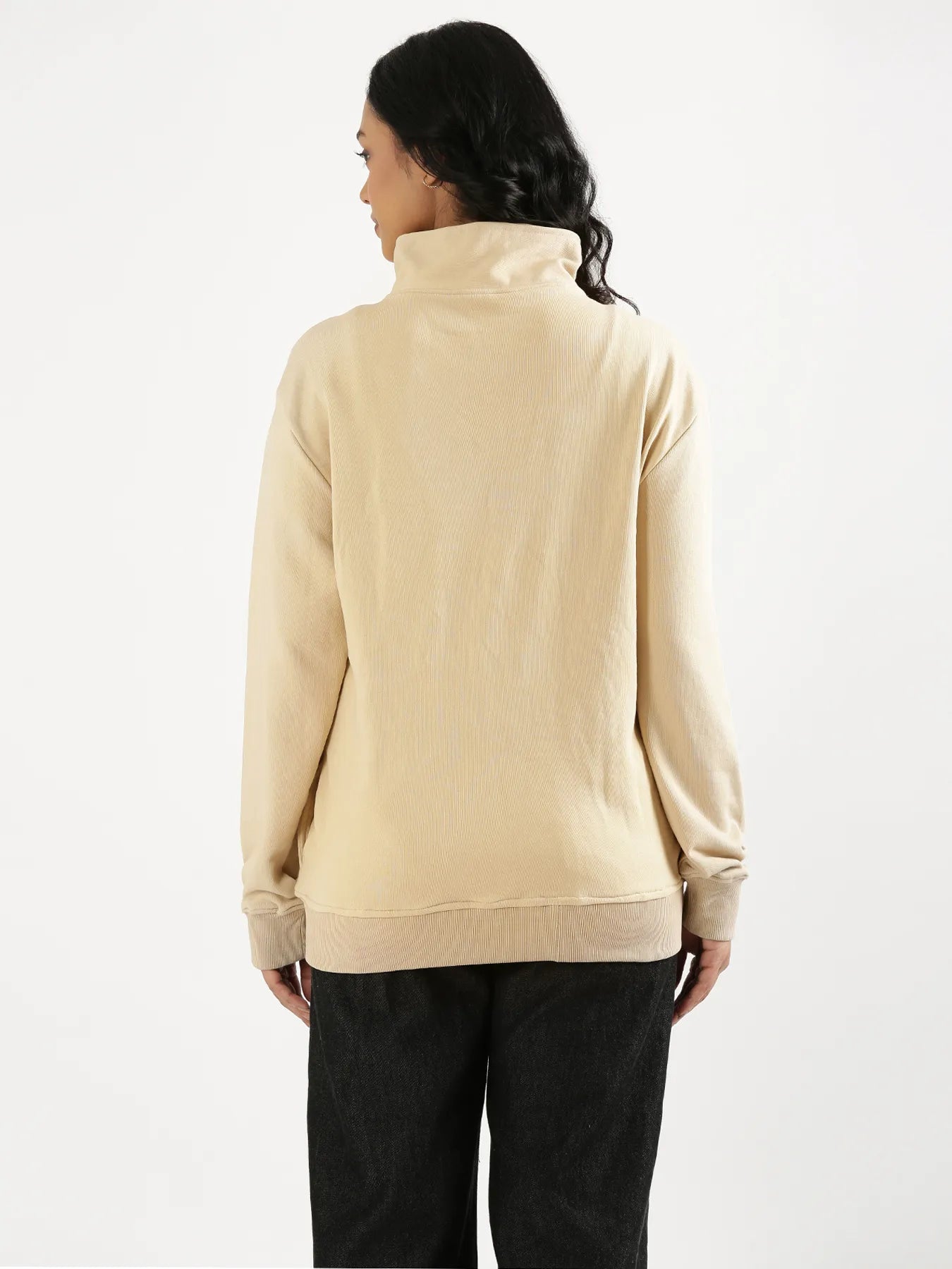 Unisex Beige Zip Neck Sweatshirt