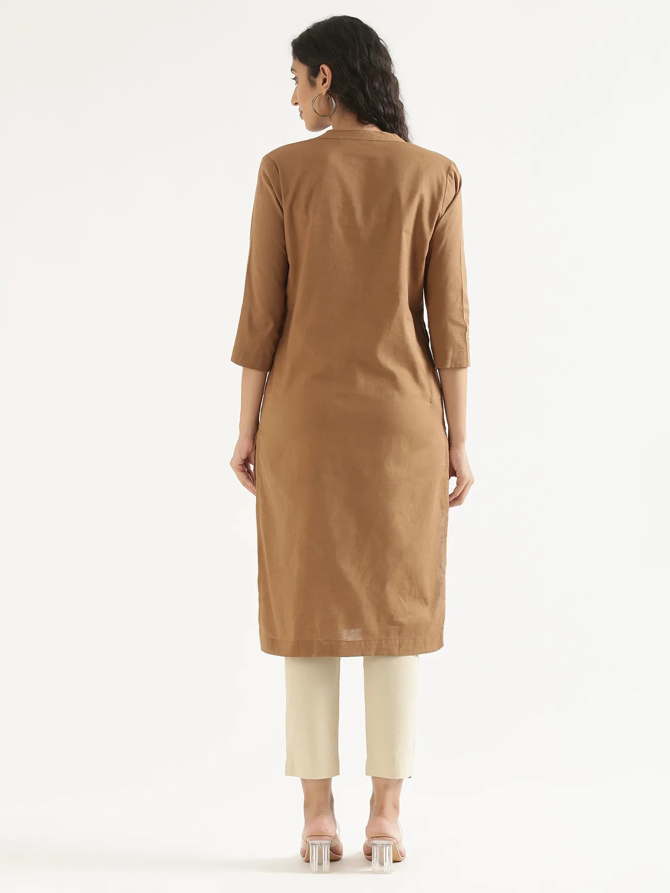 Women Coffee Brown Airy Linen Long Kurta