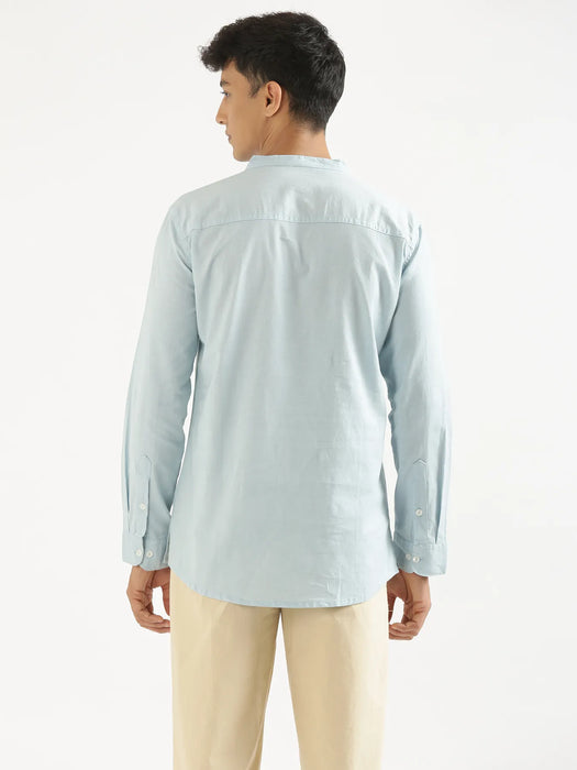 Men Sky Blue Airy Linen Short Kurta