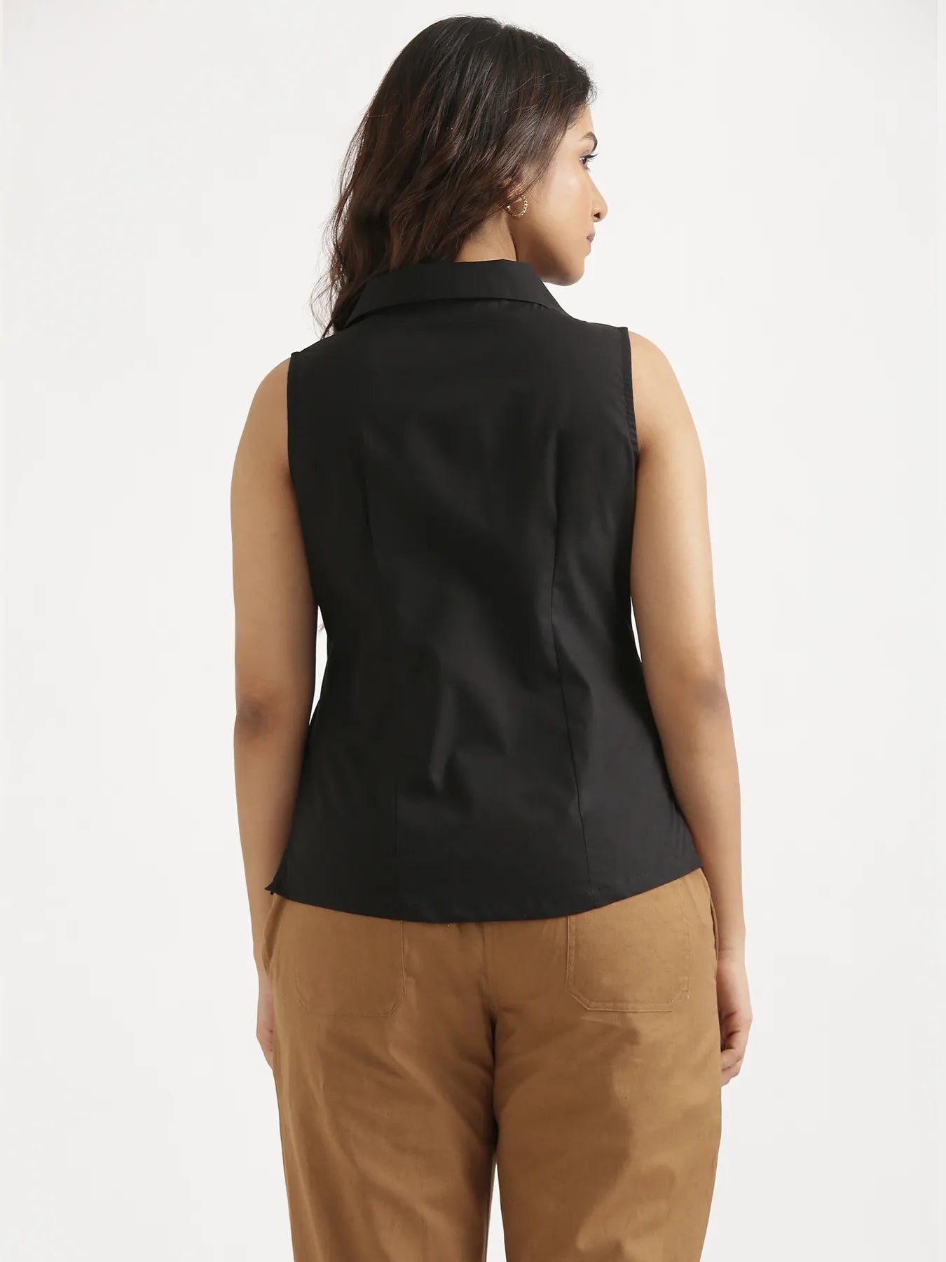 Women Black Better Cotton Sleeveless Shirt