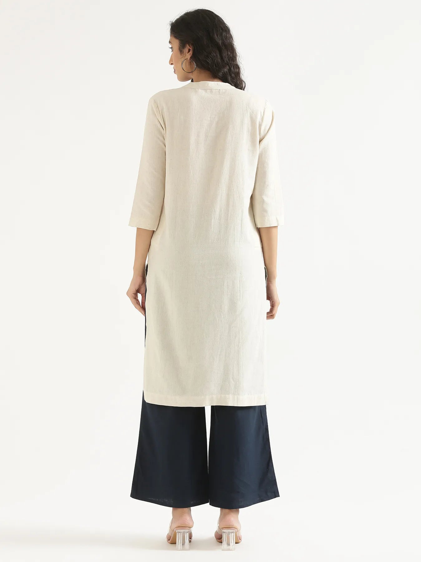 Women Ecru Airy Linen Long Kurta