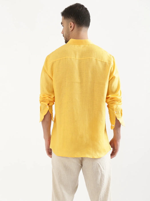 Men Mango Yellow 100% Full Sleeve Linen Shirt