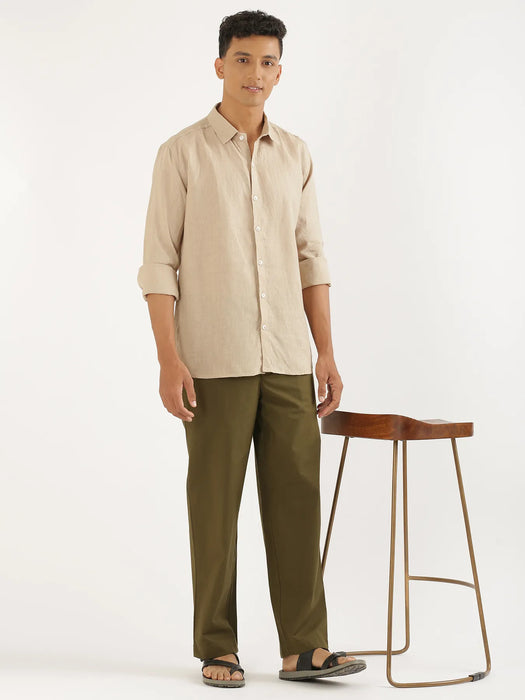 Men Olive Green Cotton Pant