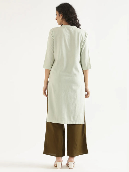 Women Mint Green Airy Linen Long Kurta