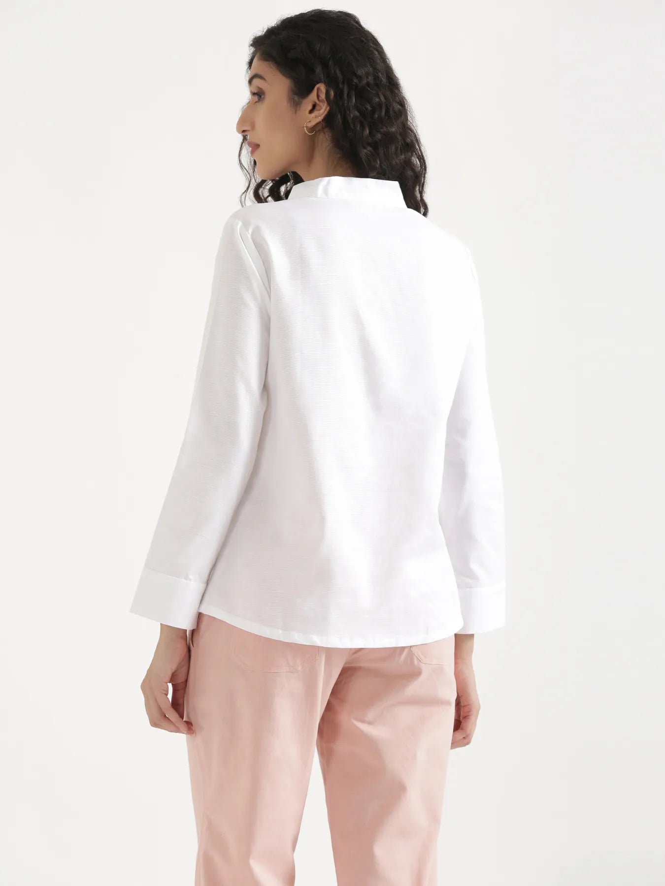 Women White Linen Blend Knot Blouse