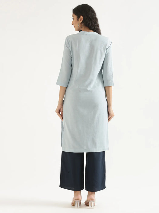 Women Sky Blue Airy Linen Long Kurta