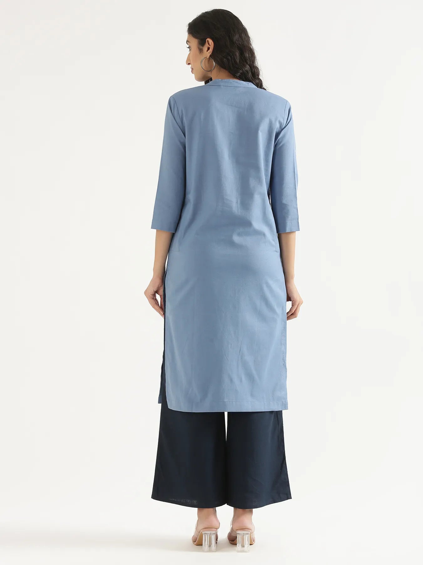 Women English Blue Airy Linen Long Kurta