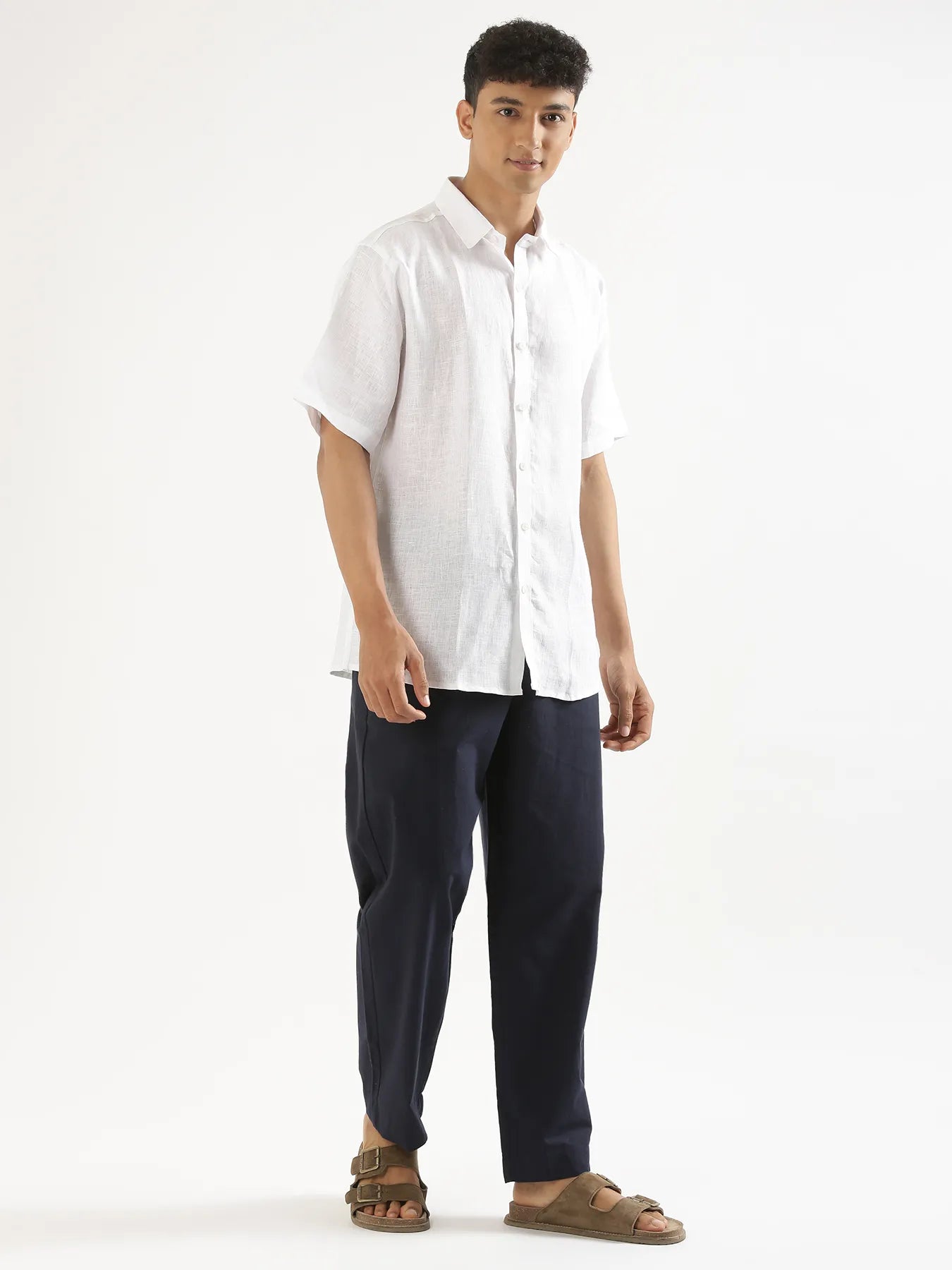 Men Navy Blue Cotton Pant