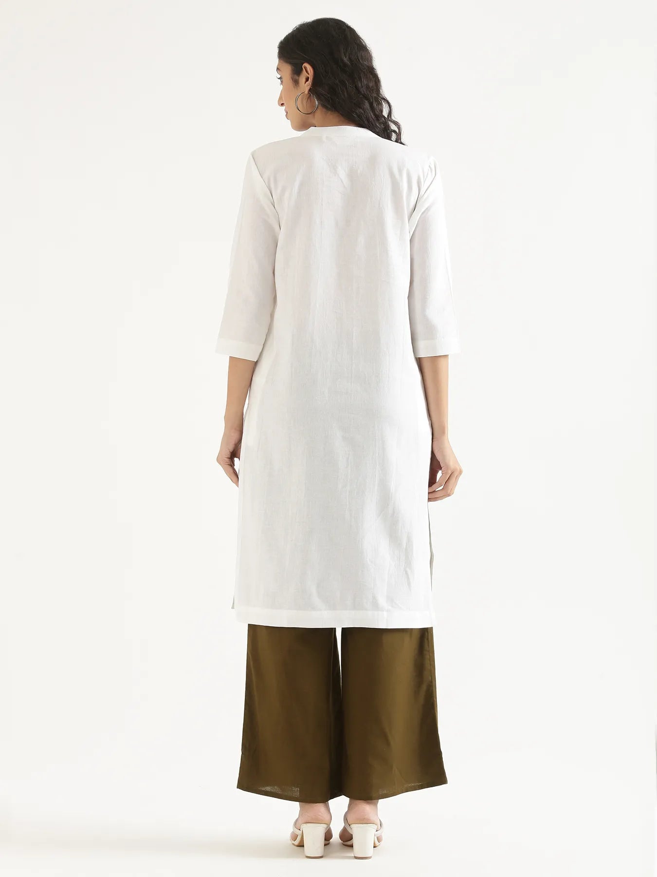 Women White Airy Linen Long Kurta