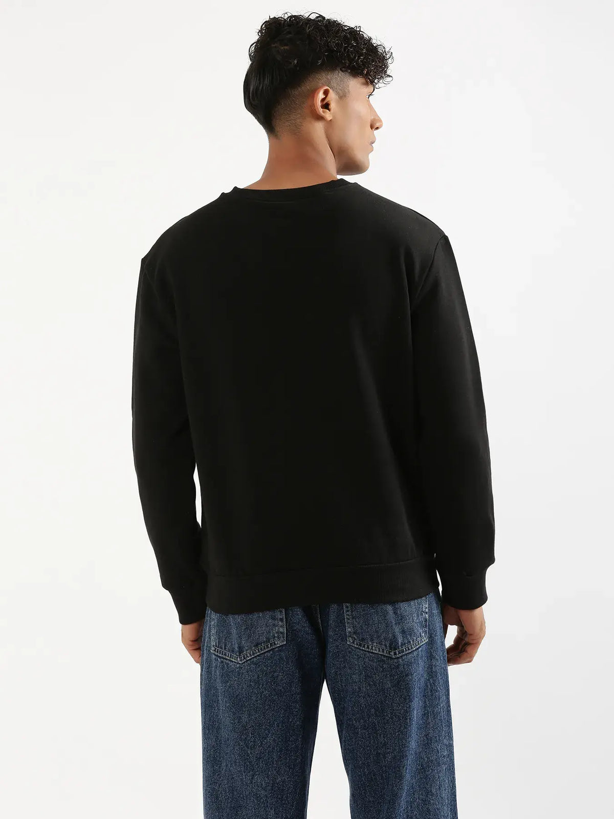Unisex Black Round Neck Sweatshirt