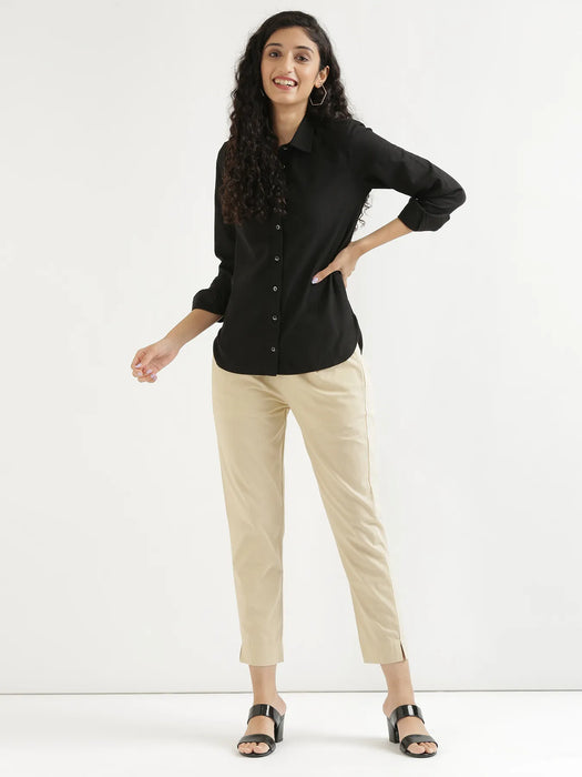 Women Beige Cotton Pant