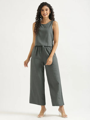 Women German Grey Flowy Linen Pant Set