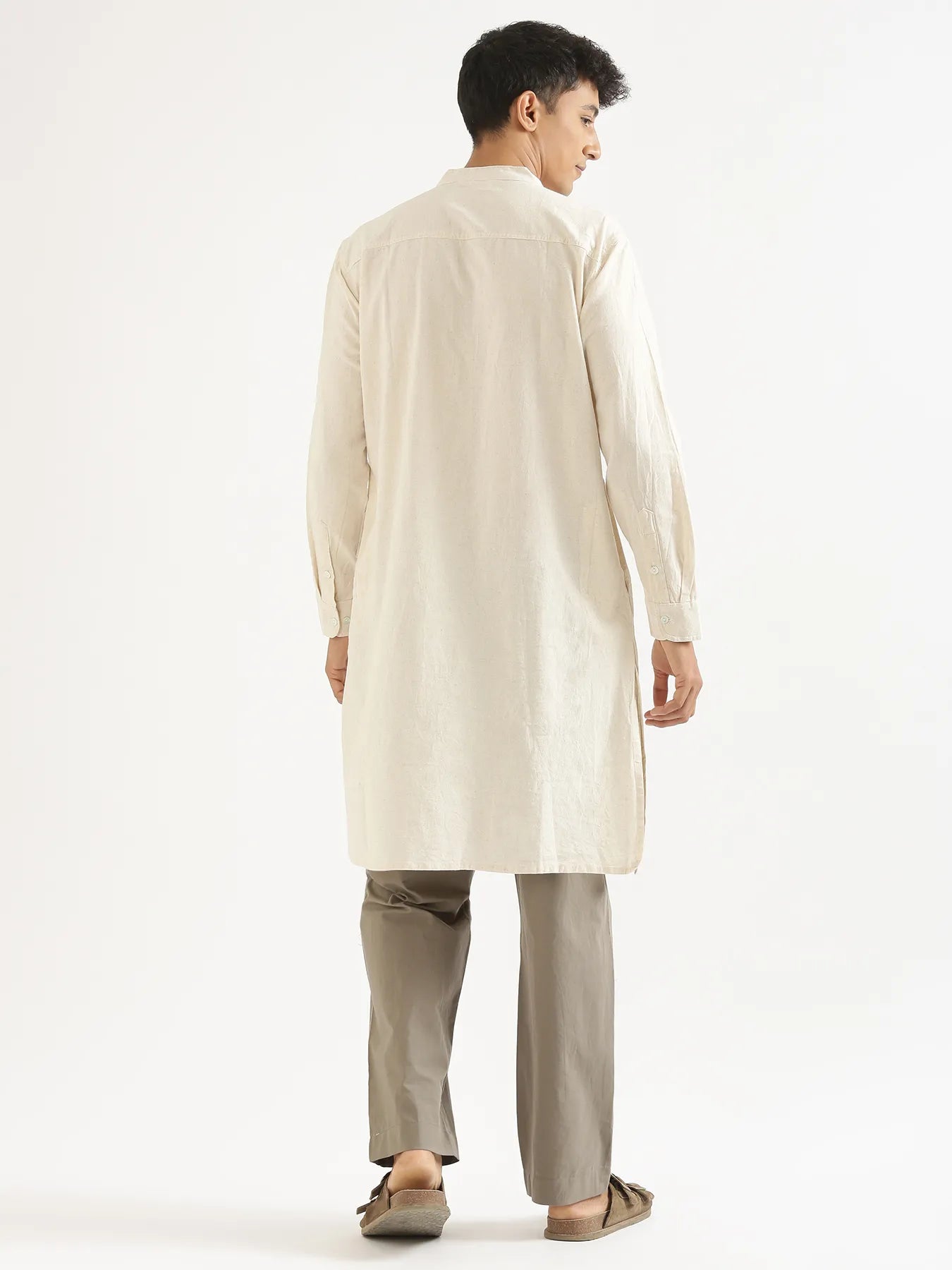 Men Ecru Airy Linen Long Kurta