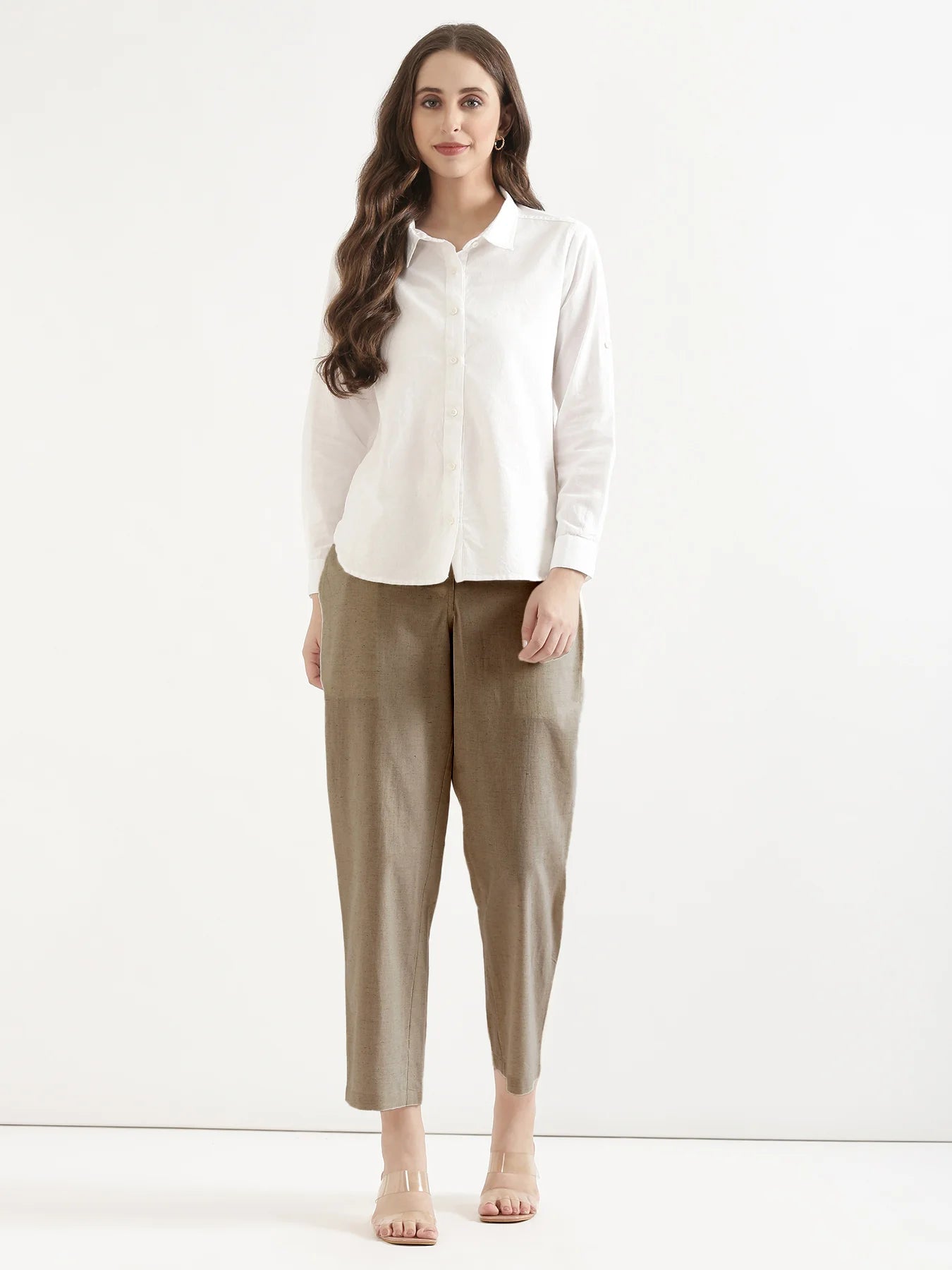 Women Khakhi Airy Linen Straight Pants