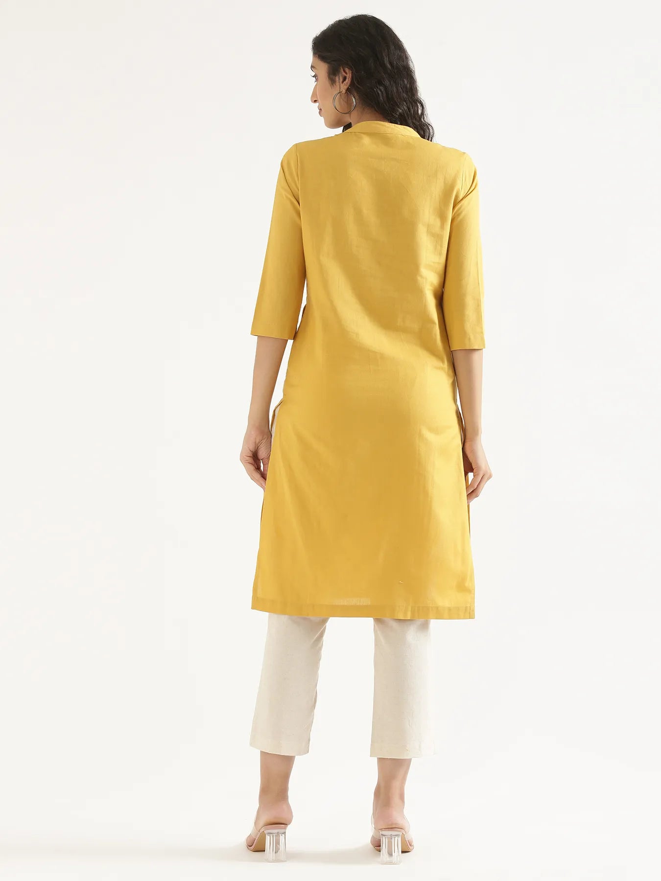 Women Yellow Airy Linen Long Kurta