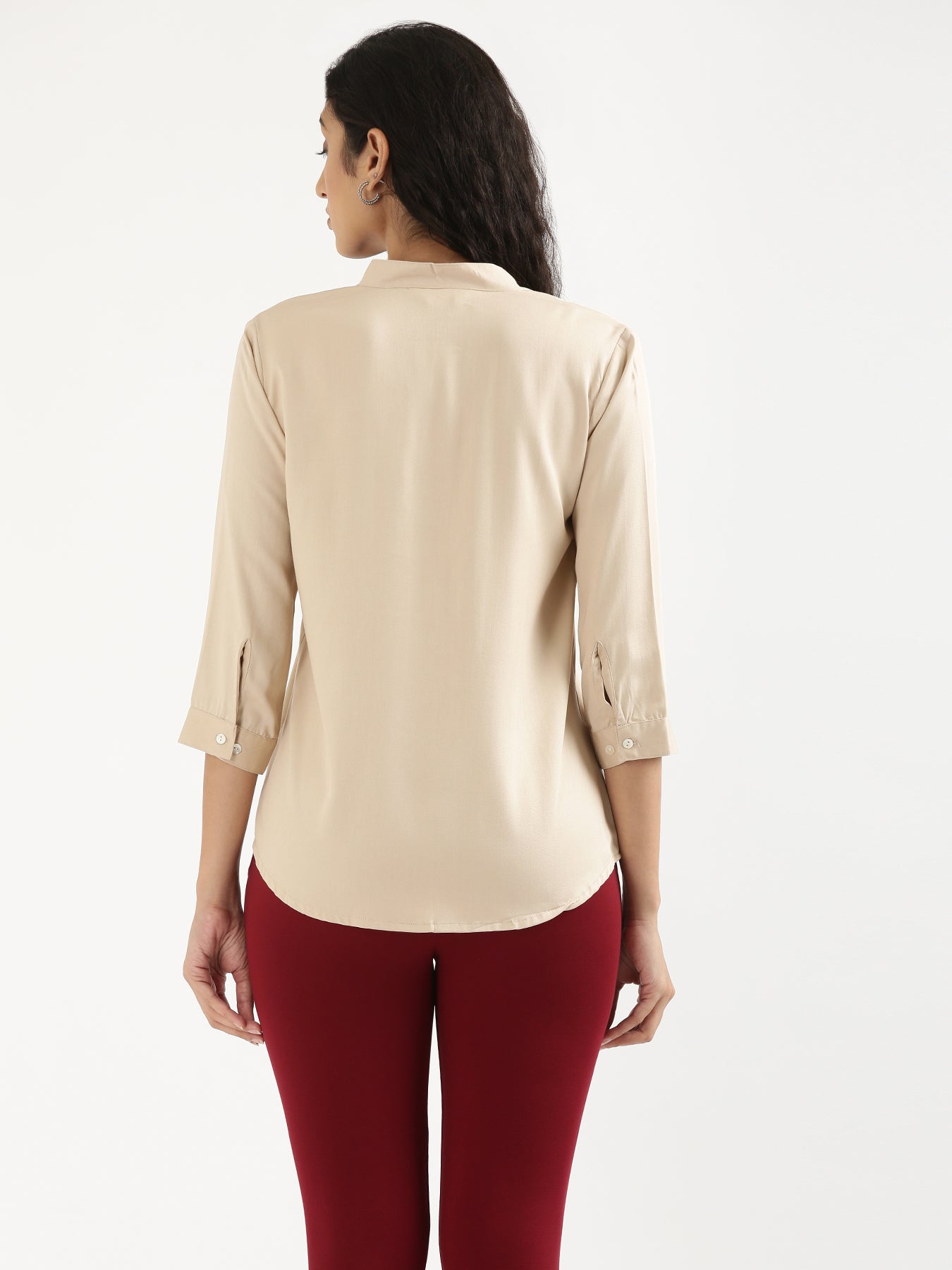 Women Beige Viscose Pleated Top
