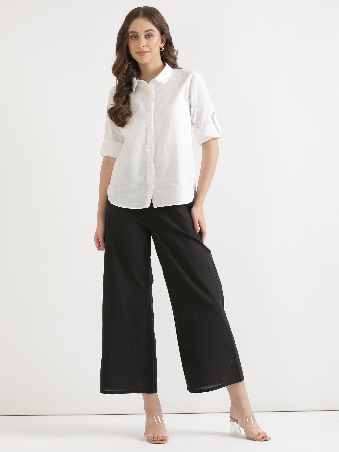 Black Airy Linen Wide Leg Pant