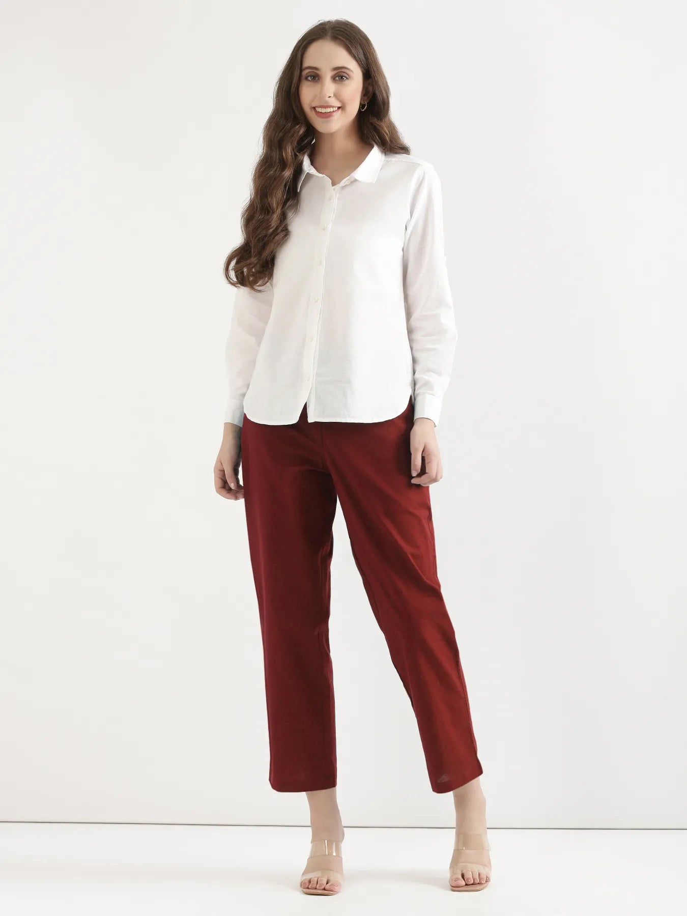 Women Maroon Airy Linen Straight Pant