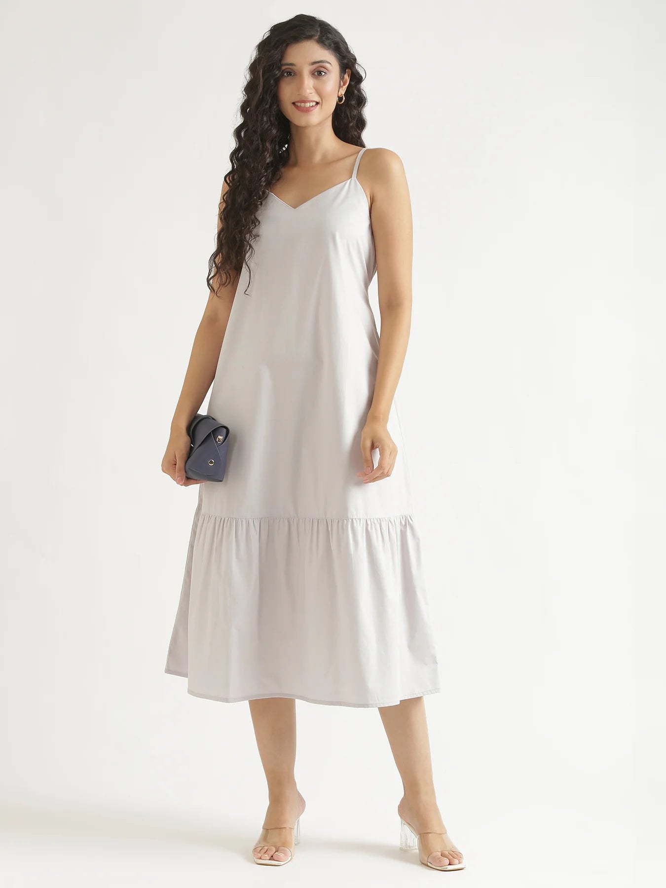 Women Grey Better Cotton Tier Dress