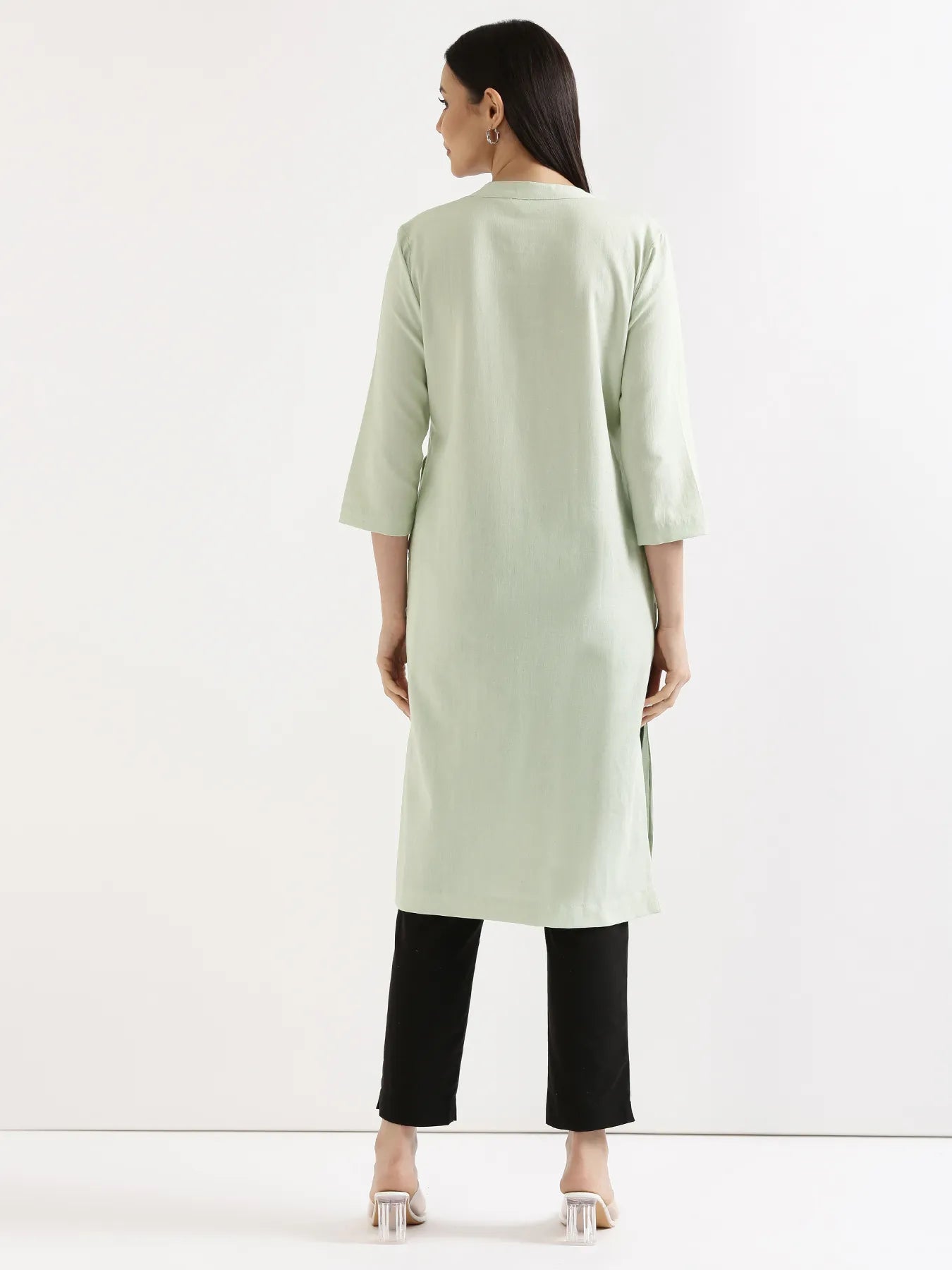 Women Mint Green Airy Linen Long Kurta