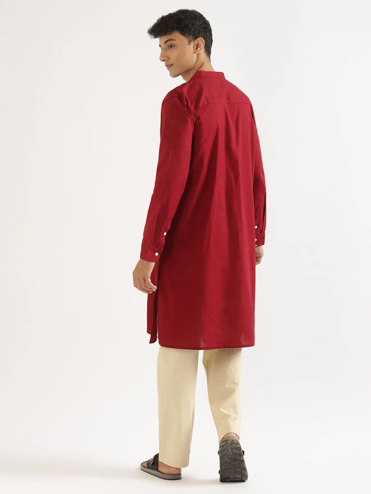 Men Maroon Airy Linen Long Kurta