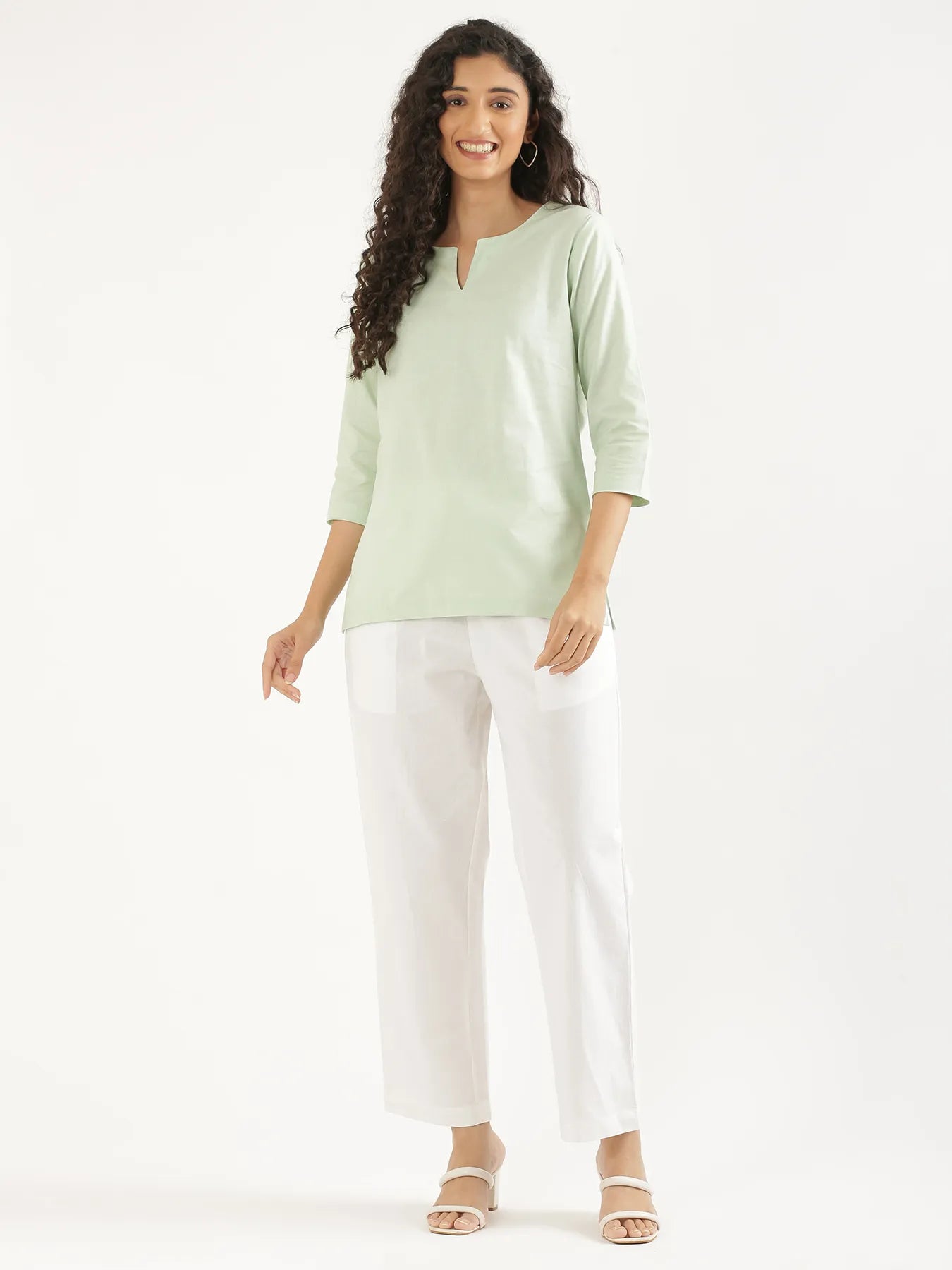 Women White Cotton Straight Pant