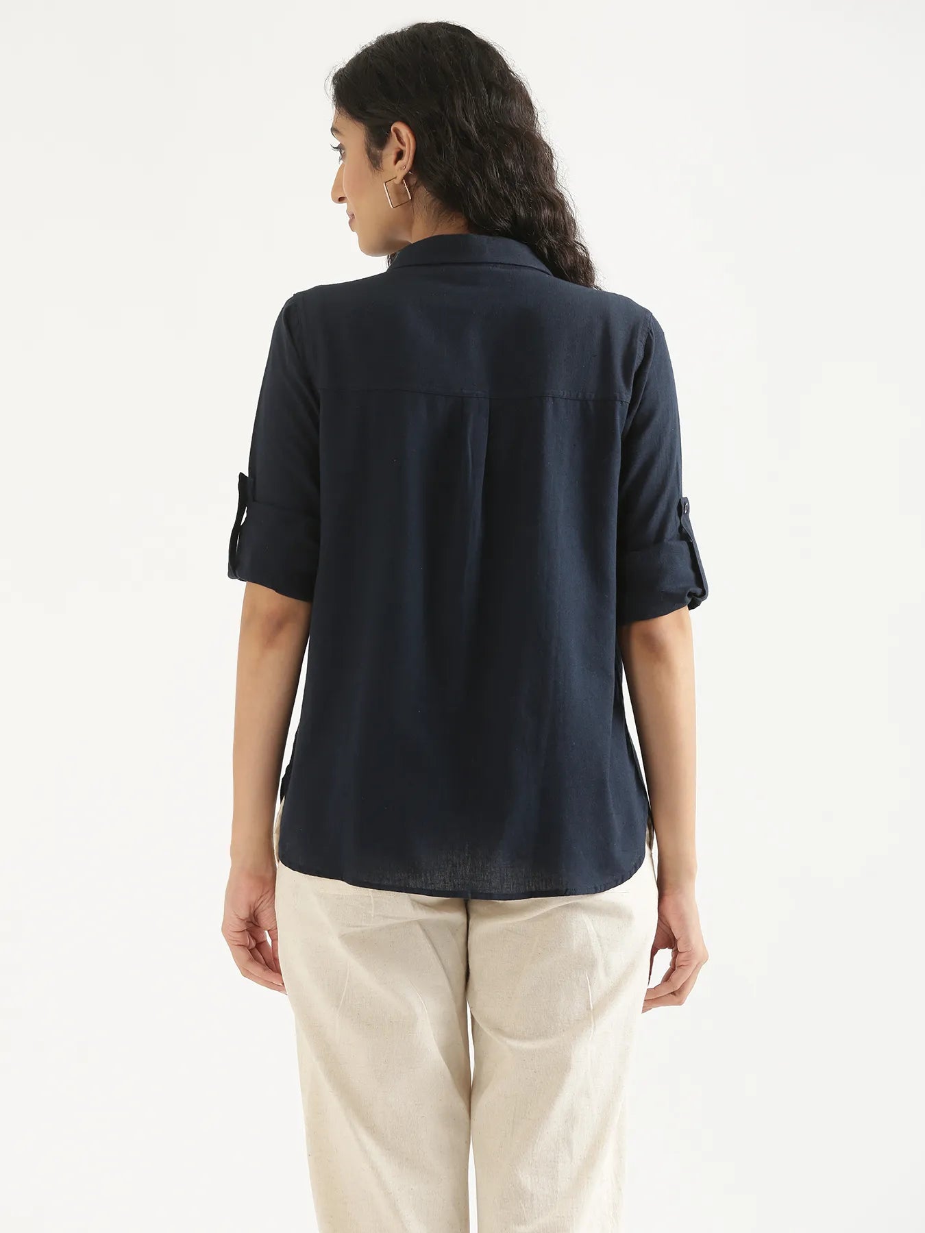 Women Navy Blue Airy-Linen Shirt
